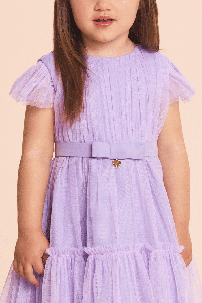 Vestido de tule lilás com laço
