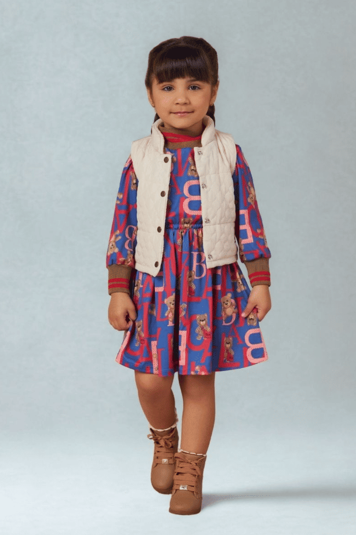 Vestido manga longa estampado