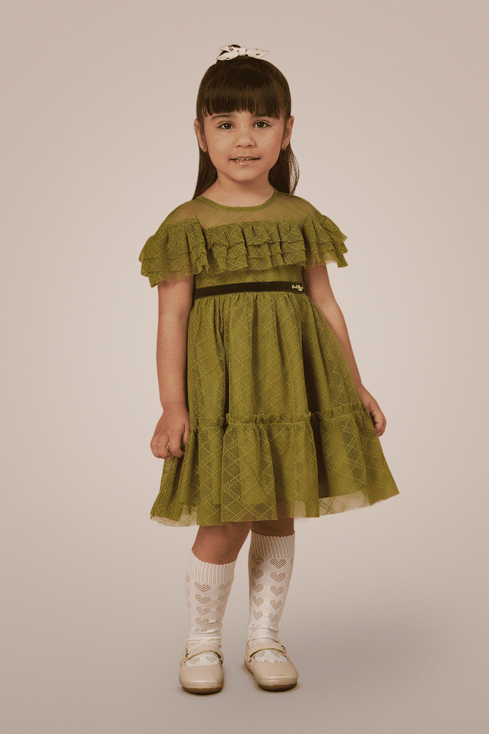 Vestido de tule verde oliva