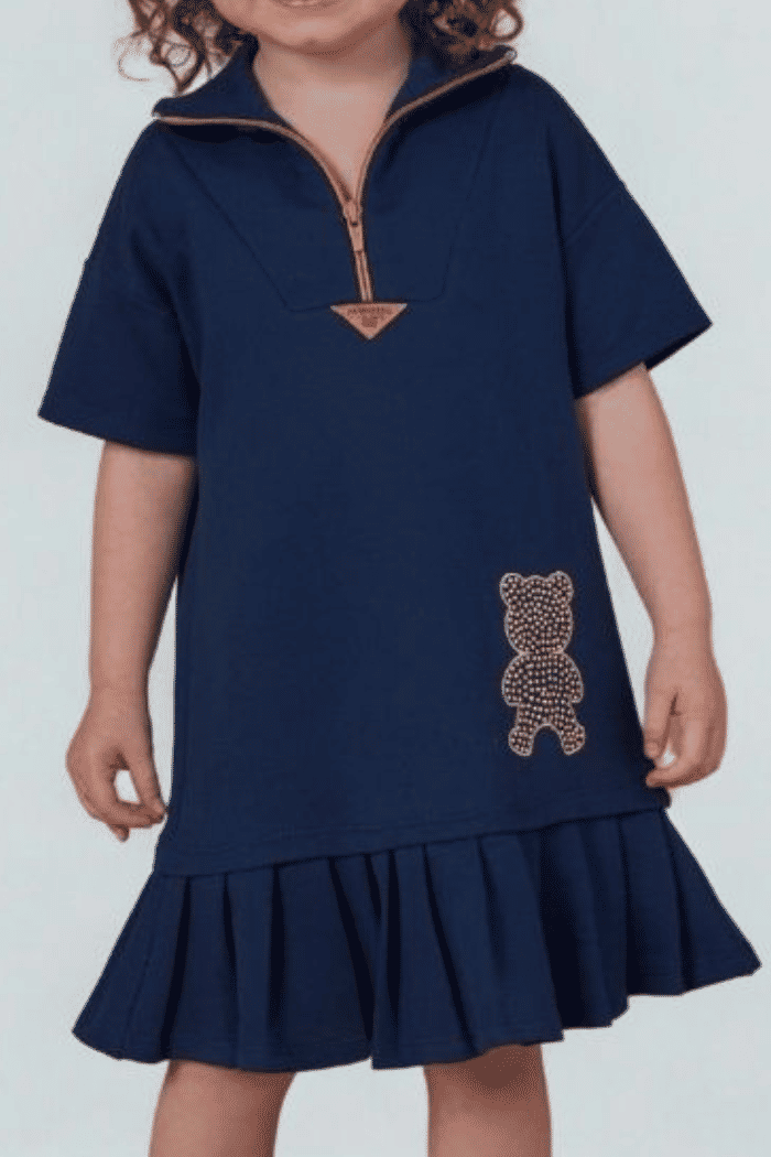 Vestido de moletom com zíper e bordado