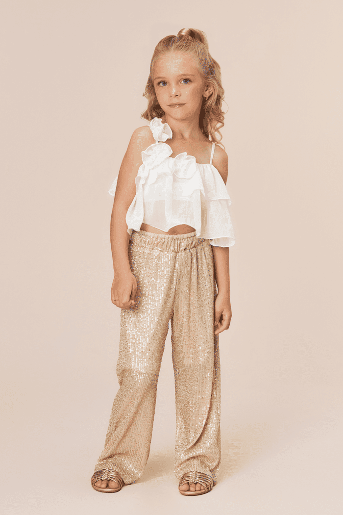 Calça de paetês dourada