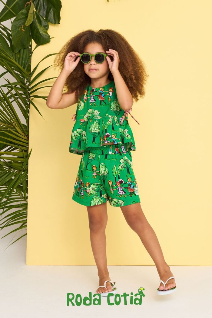 Conjunto short e blusa estampa roda cotia