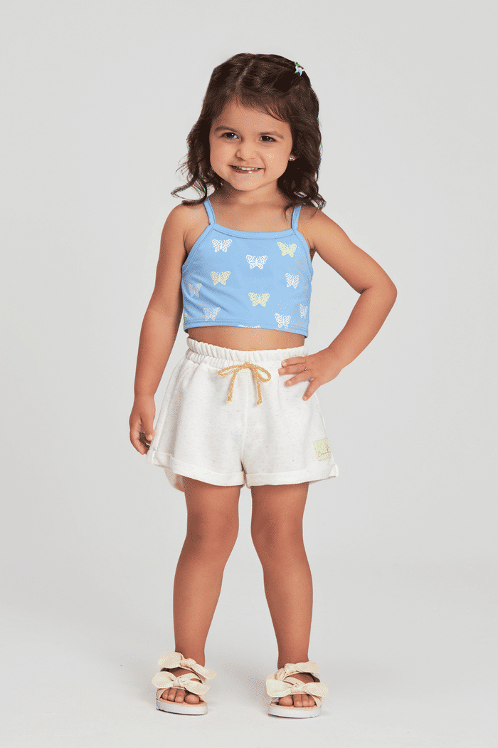 Conjunto regata de malha com silk e short de moletinho