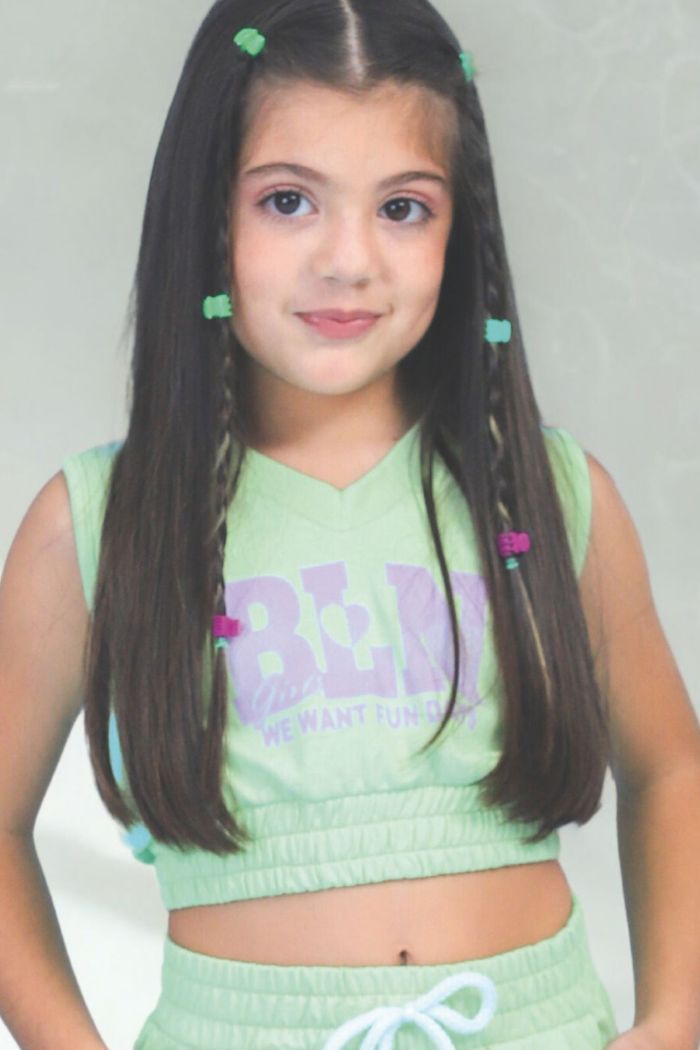 Conjunto cropped de moletinho com silk e short alongado