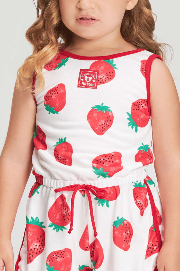 Macaquinho de moletinho com estampa de morangos