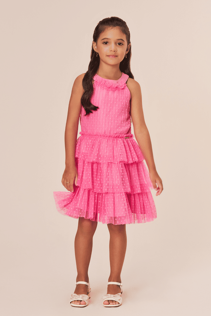 Vestido de tule poá rosa