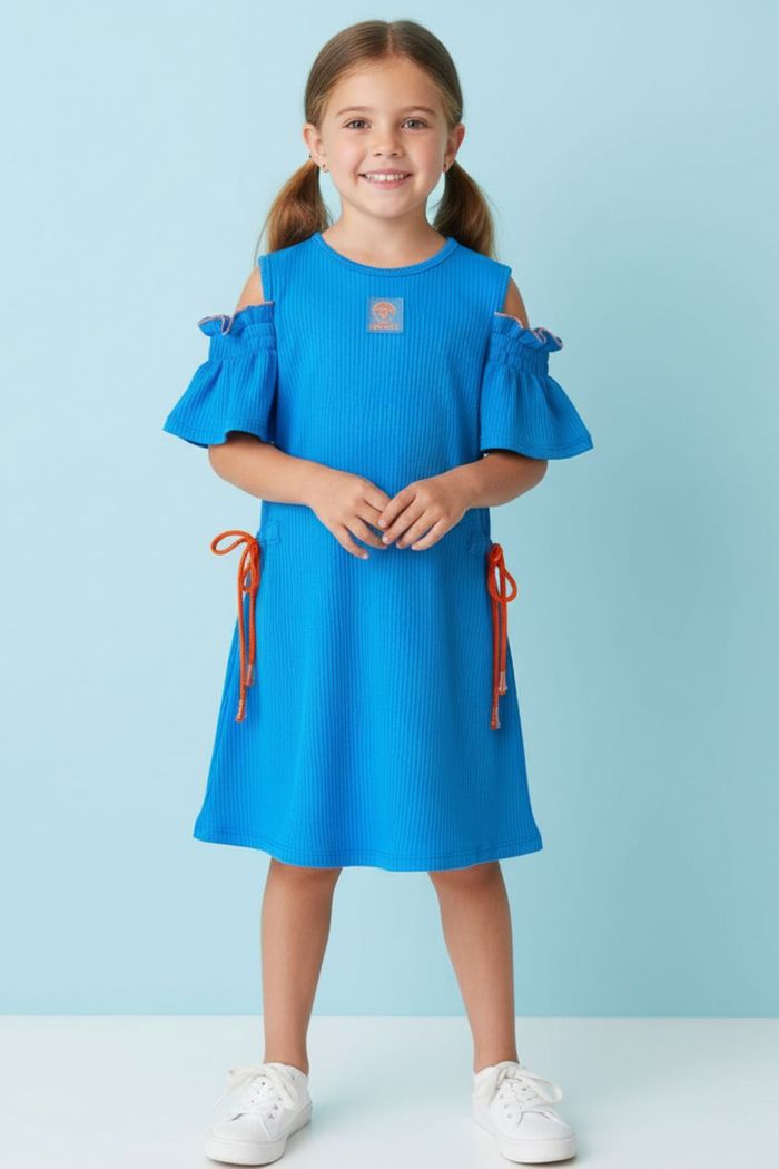 Vestido canelado com manga de lastex