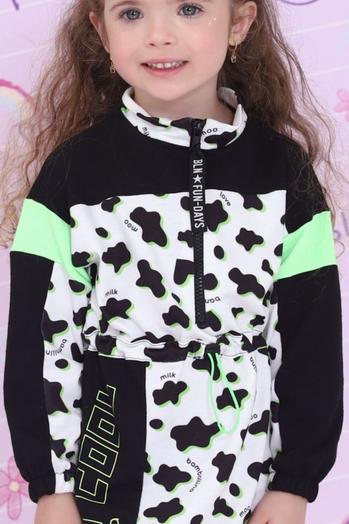 Vestido estampa de vaquinha com manga longa