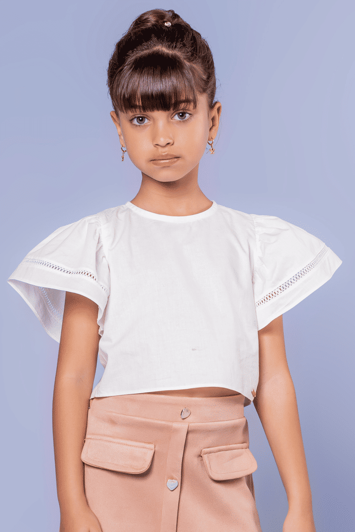 Conjunto blusa de tricoline e saia com botões