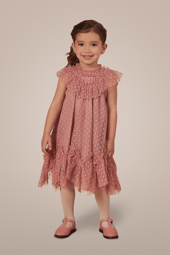 Vestido nude de tule poá