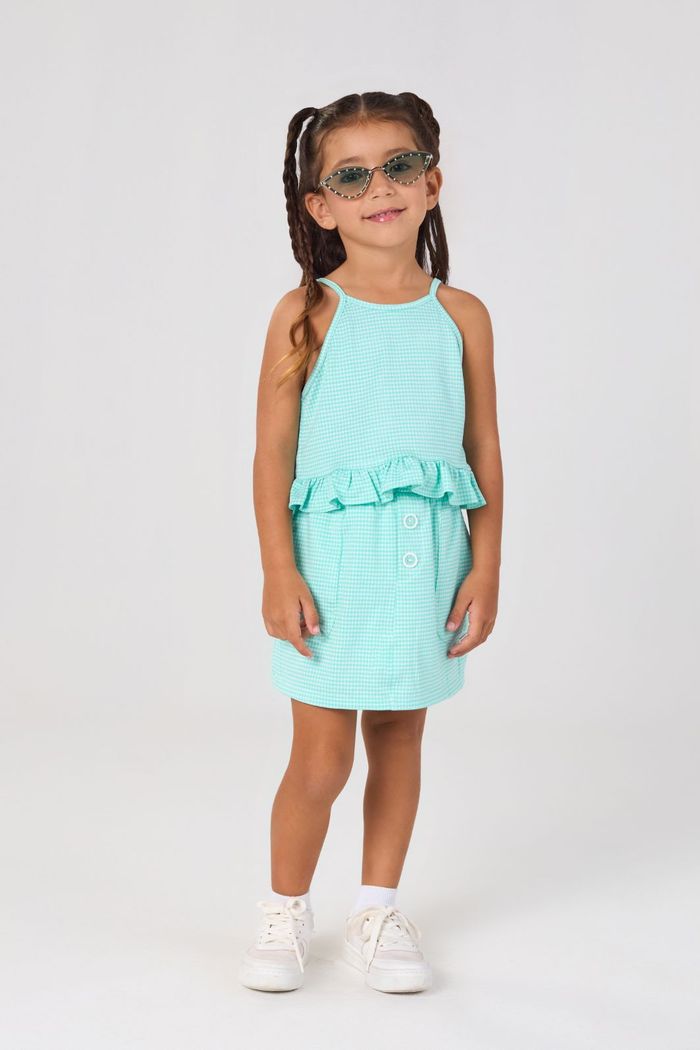 Conjunto de top e saia xadrez