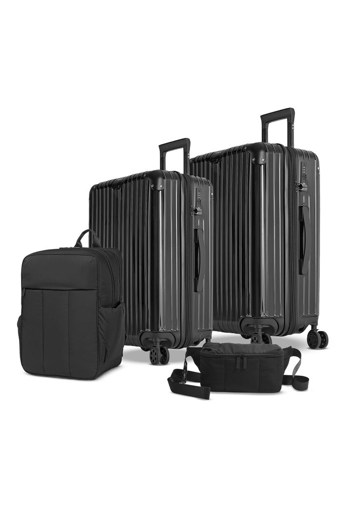 Kit de Mala Media 23 kg e Grande 32 kg Brasil Preto, Mochila e Pochete Confort Preto