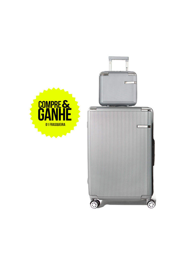 Compre Mala de Viagem Croácia Prata Grande 32kg em ABS e Ganhe Frasqueira