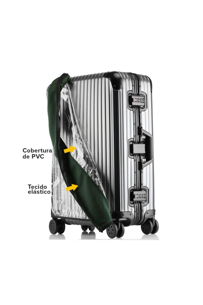 Capa de Mala Maloa Alça Tradicional Transparente PVC com Elastano Verde