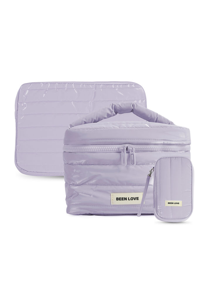 Kit de Acessórios Multifuncional com Necessaire, Porta Passaporte e Porta Notebook 14 Polegadas Puffer Maloa Lilás