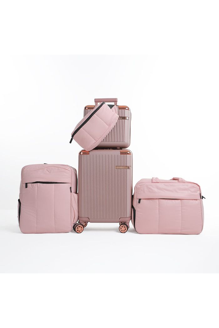 Conjunto de Mala Pequena de Bordo 10kg e Frasqueira Croacia Maloa Rose com Mochila, Bolsa, e Pochete Confort Bag Rosa