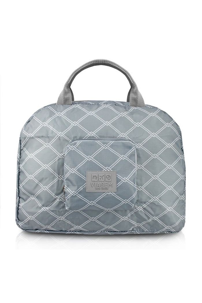 Bolsa De Viagem Dobrável Cinza Redonda Listras