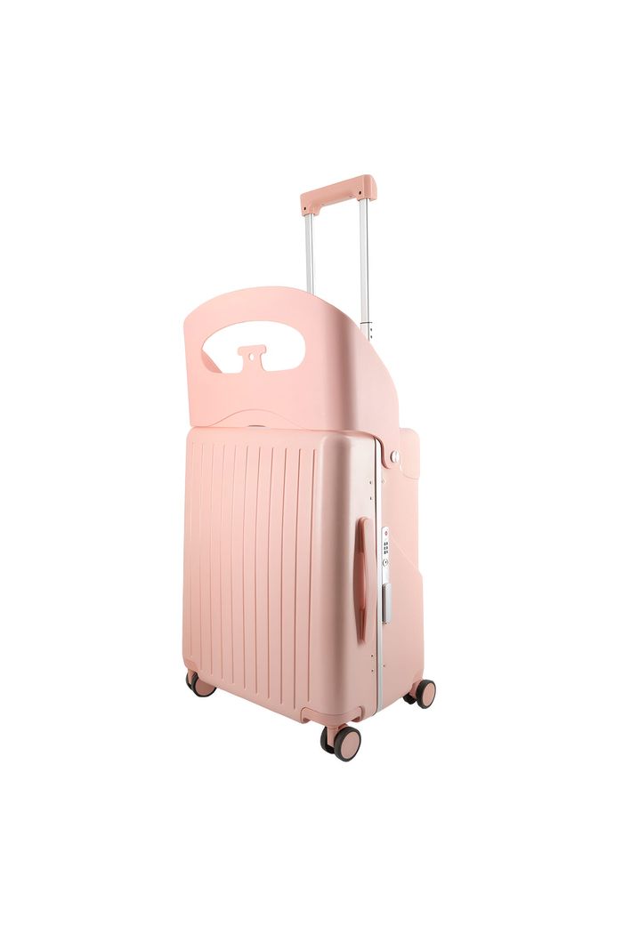 Mala de Viagem Média 23 kg com Assento Infantil Policarbonato Grécia Maloa Rosa