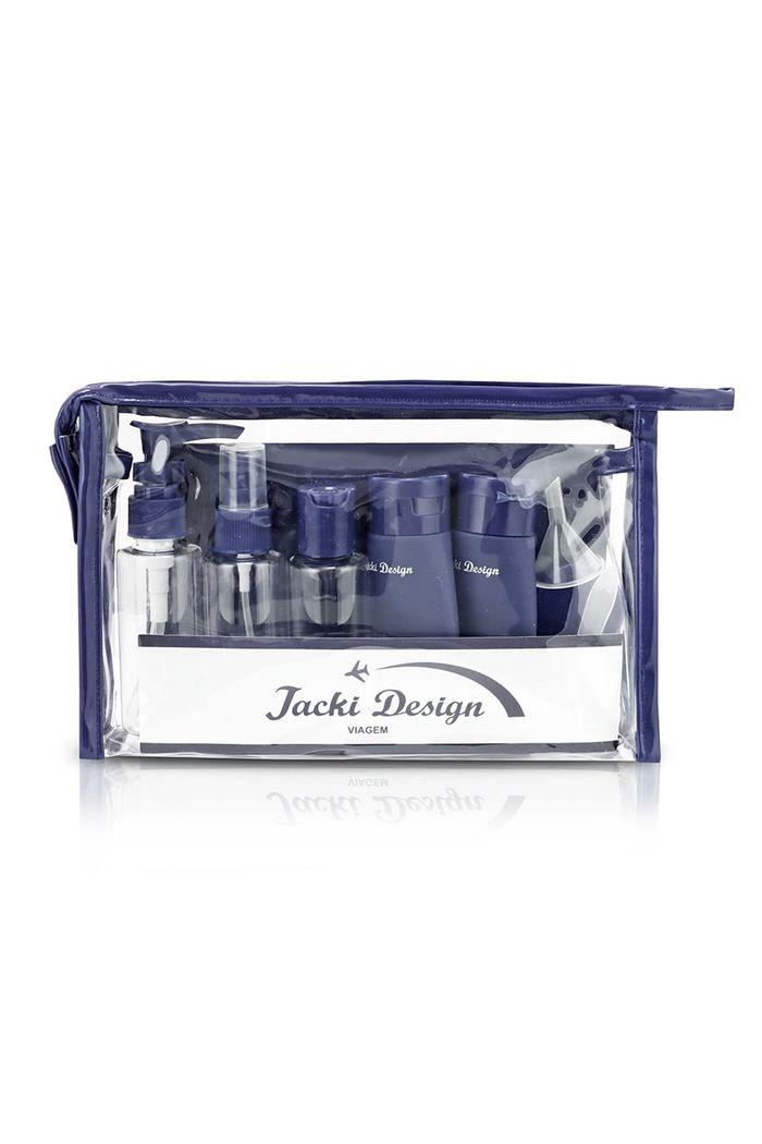 Kit de Frascos e Nécessaire para Viagem de 10 Peças Premium Azul