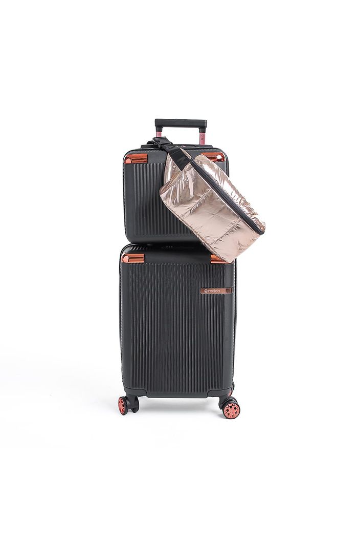 Kit de Mala de Viagem Média 23kg e Frasqueira Croácia Preto e Pochete Confort