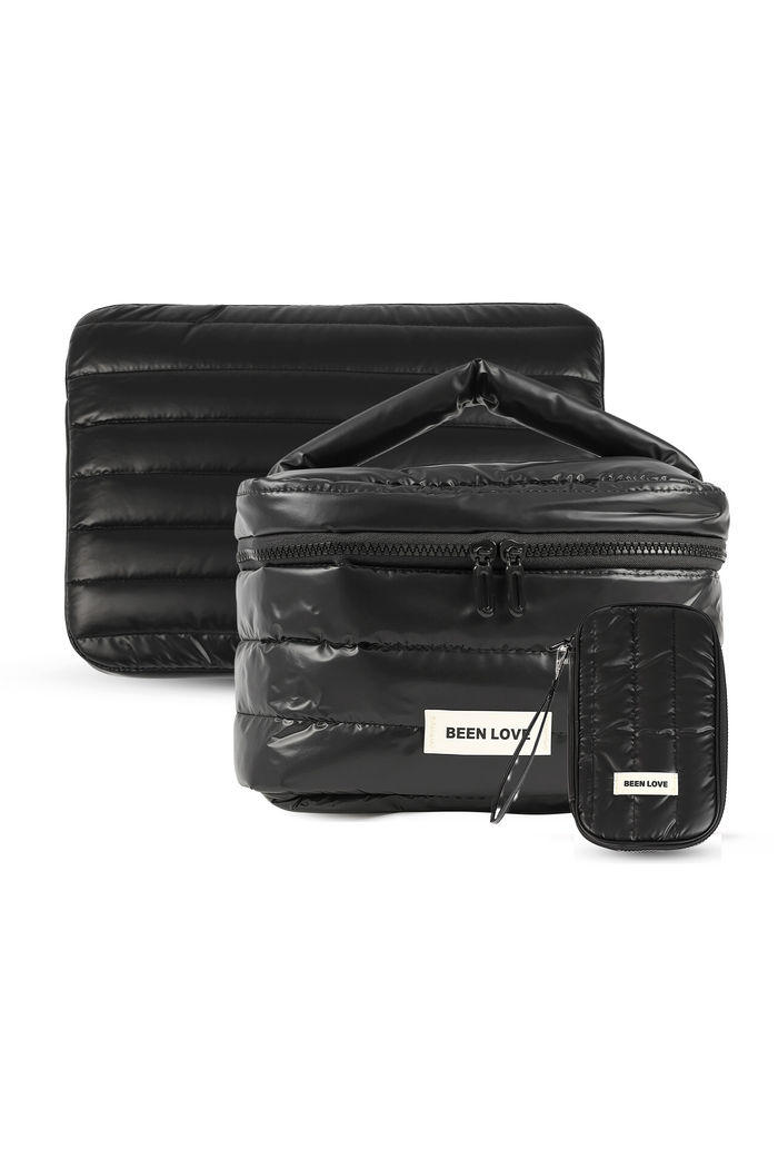 Kit de Acessórios Multifuncional com Necessaire, Porta Passaporte e Porta Notebook 14 Polegadas Puffer Maloa Preto