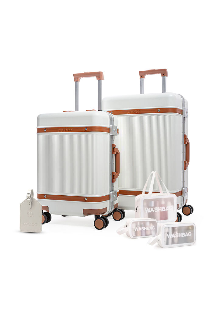 Kit de Mala de Viagem Pequena 10kg e Média 23kg Roma com Kit Necessaire Washbag e Tag Decorativa Branca