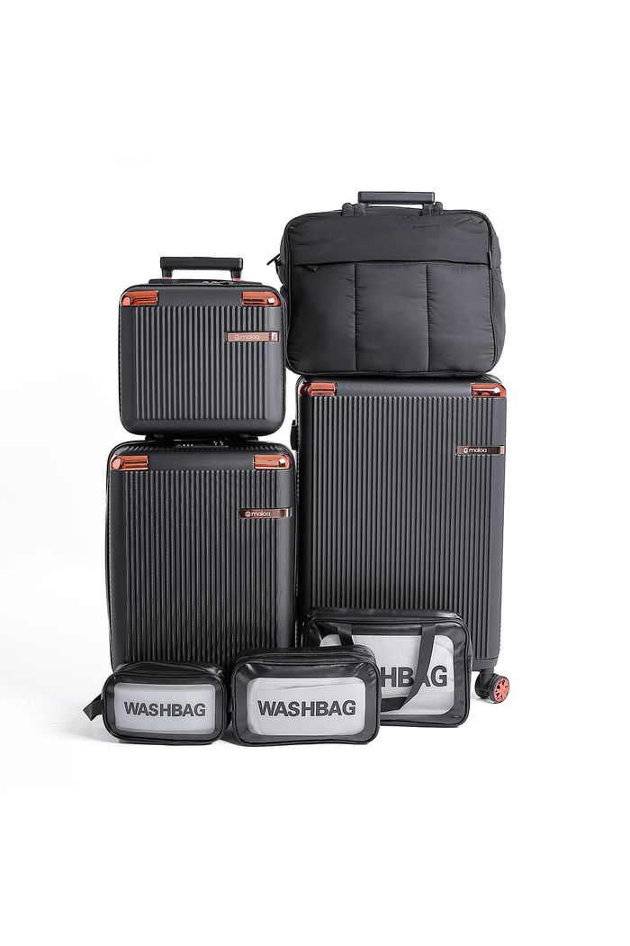 Kit de Mala de Viagem Media 23kg e Grande 32kg Com Frasqueira Croácia Preto com Bolsa Confort Bag e WashBag