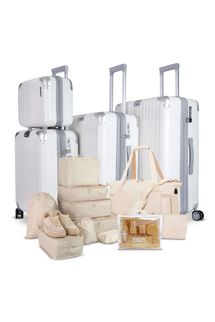 Kit Completo Brasil Branco, Kit Frasco 7 Pecas, Bolsa Journey e Kit Organizador Colorful Life