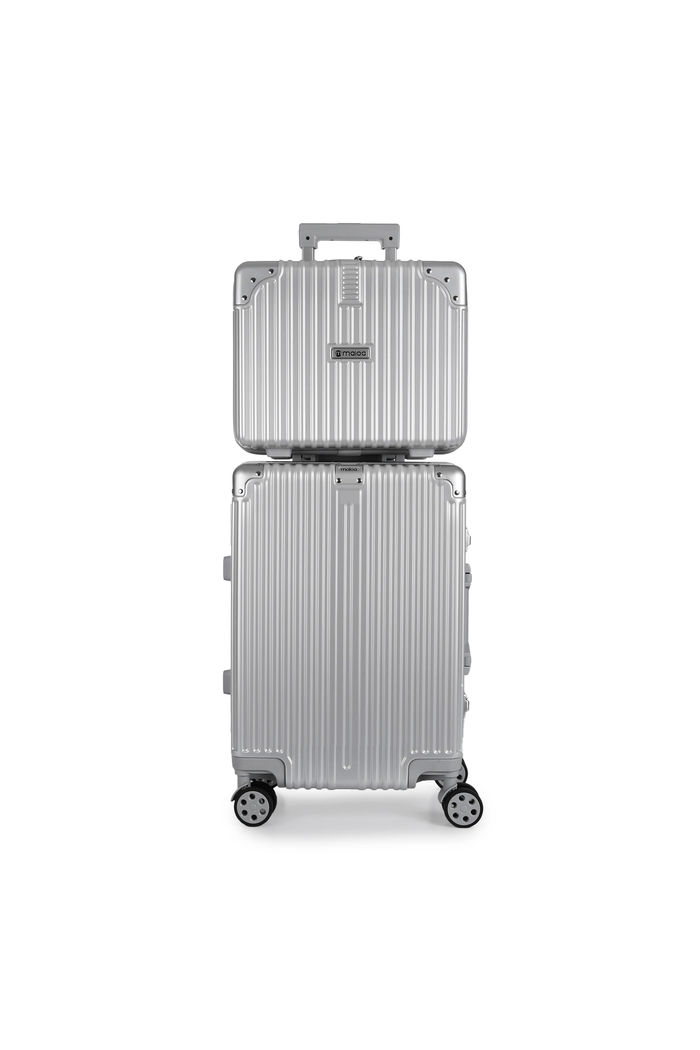 Conjunto Mala de Viagem Pequena de Bordo 10kg Policarbonato ABS Noruega Maloa Prata