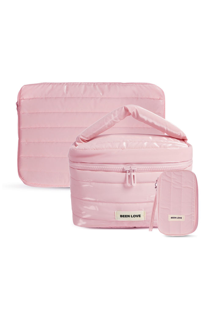 Kit de Acessórios Multifuncional com Necessaire, Porta Passaporte e Porta Notebook 14 Polegadas Puffer Maloa Rosa