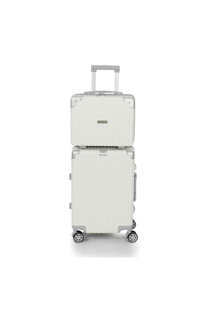 Conjunto Mala de Viagem Pequena de Bordo 10kg Policarbonato ABS Noruega Maloa Branco