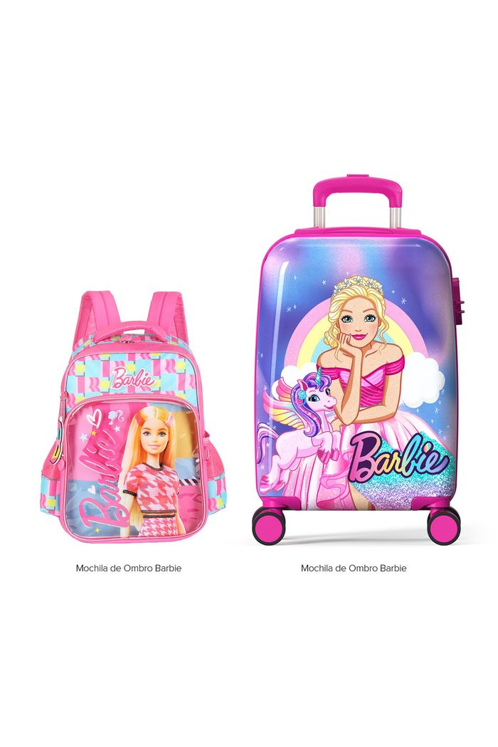 Conjunto de Mala de Bordo 10 kg e Mochila Infantil Barbie Violeta