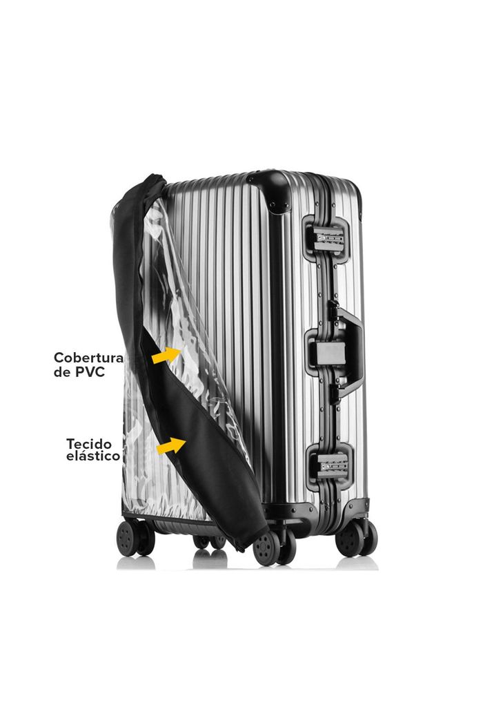 Capa de Mala Maloa Alça Tradicional Transparente PVC com Elastano Preto