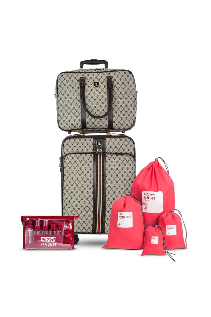 Kit de Mala Pequena de Bordo 10 kg Amsterdam, Bolsa de Mao, Saco Organizador Melancia e Kit Frasco 10 Peças Vinho