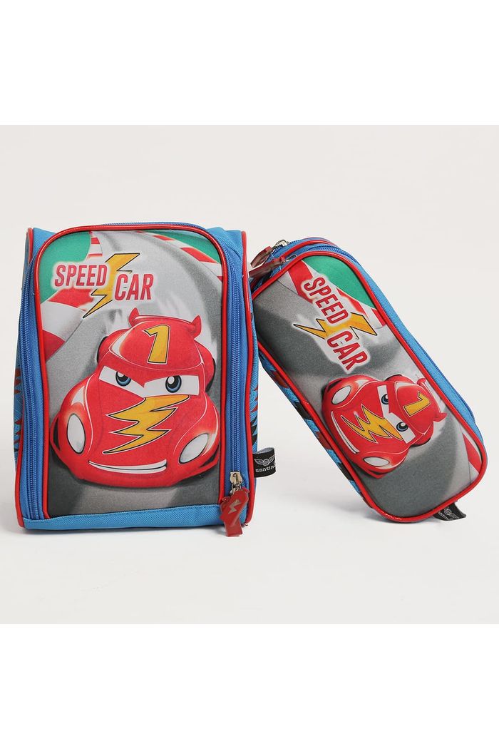 Kit de Lancheira Térmica e Estojo com 2 Compartimentos Carro