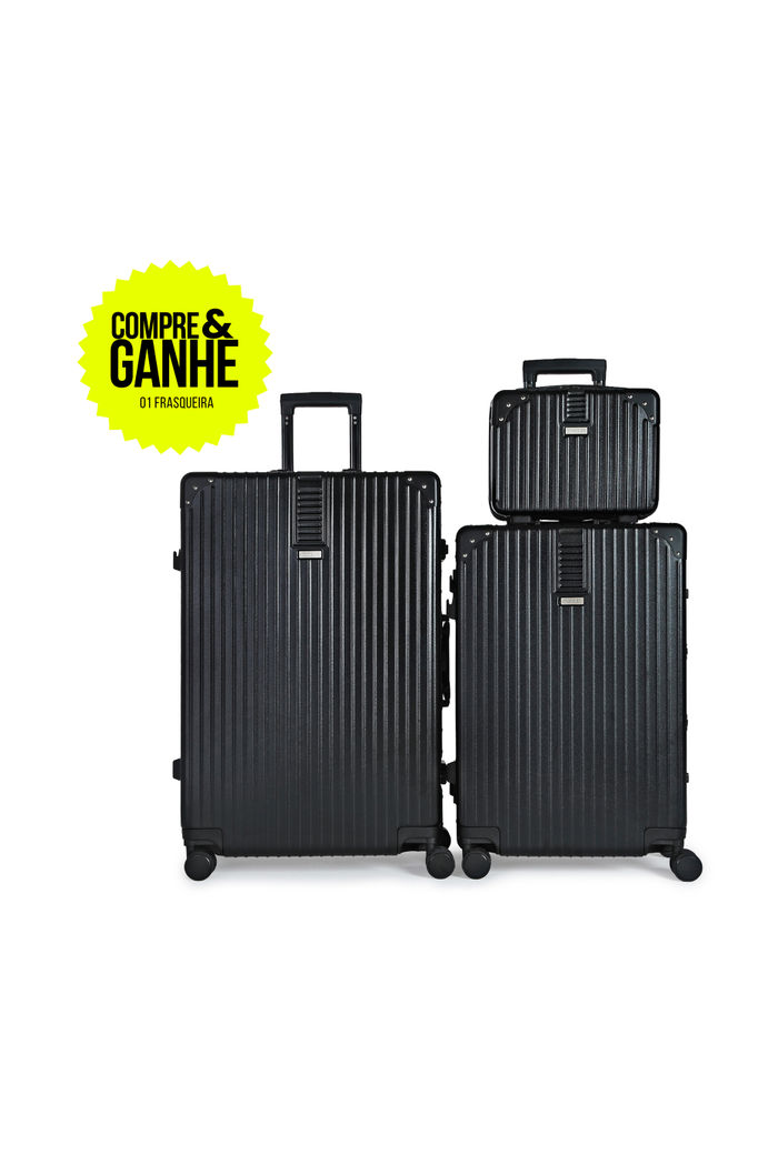 Kit de Malas de Viagem Media 23kg e Grande 32kg e Ganhe Frasqueira Toronto Preto
