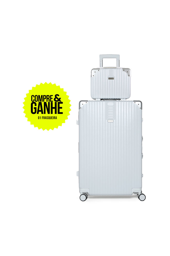 Compre Mala de Viagem Toronto Branco Grande 32kg em ABS Policarbonato e Ganhe Frasqueira