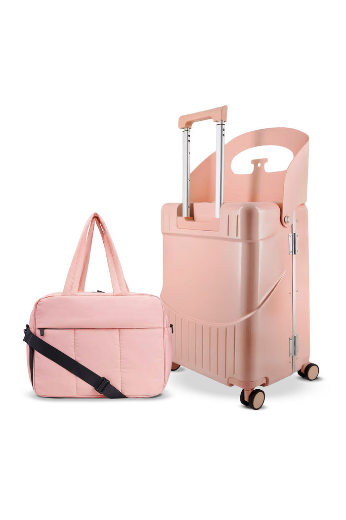 Kit Mala de Assento Grécia Media 23 kg Rosa, Bolsa Confort e Tag Good Travel Rosa