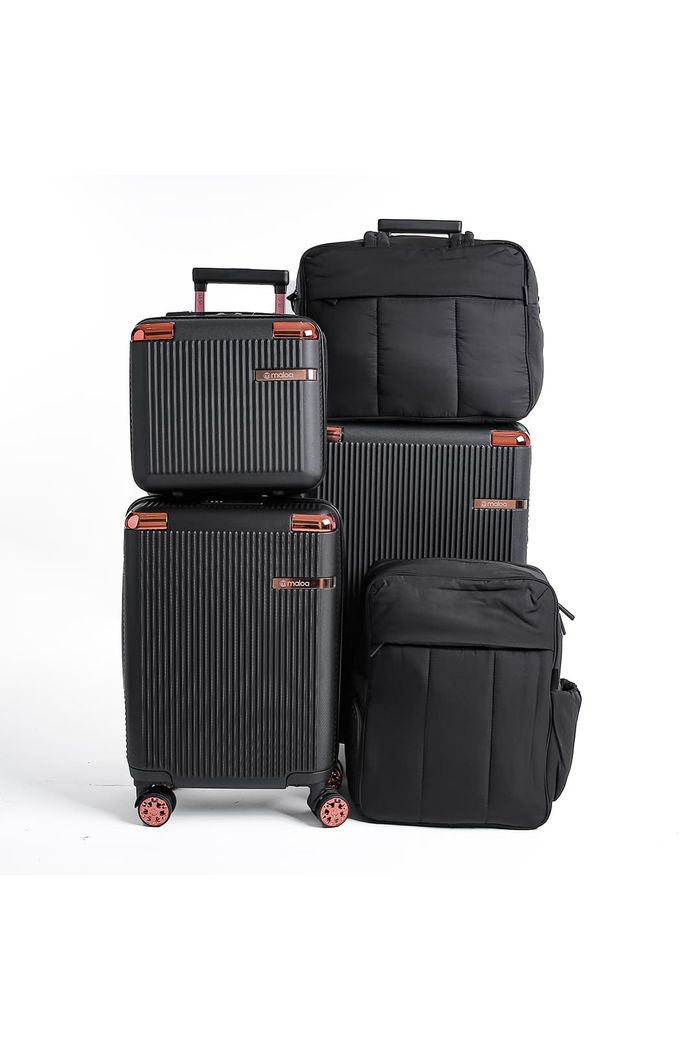 Kit de Mala de Viagem Media 23kg e Grande 32kg Com Frasqueira Croácia Preto com Bolsa e Mochila Confort Bag