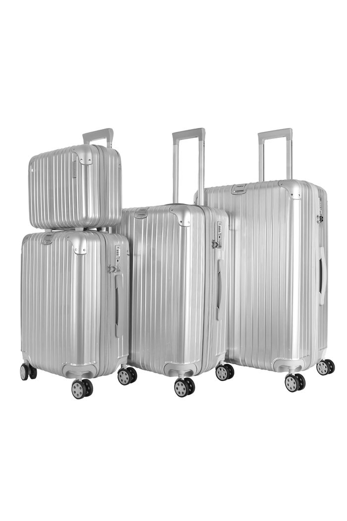 Kit de Viagem com 4 Peças ABS Policarbonato com Expansor Brasil Maloa Prata