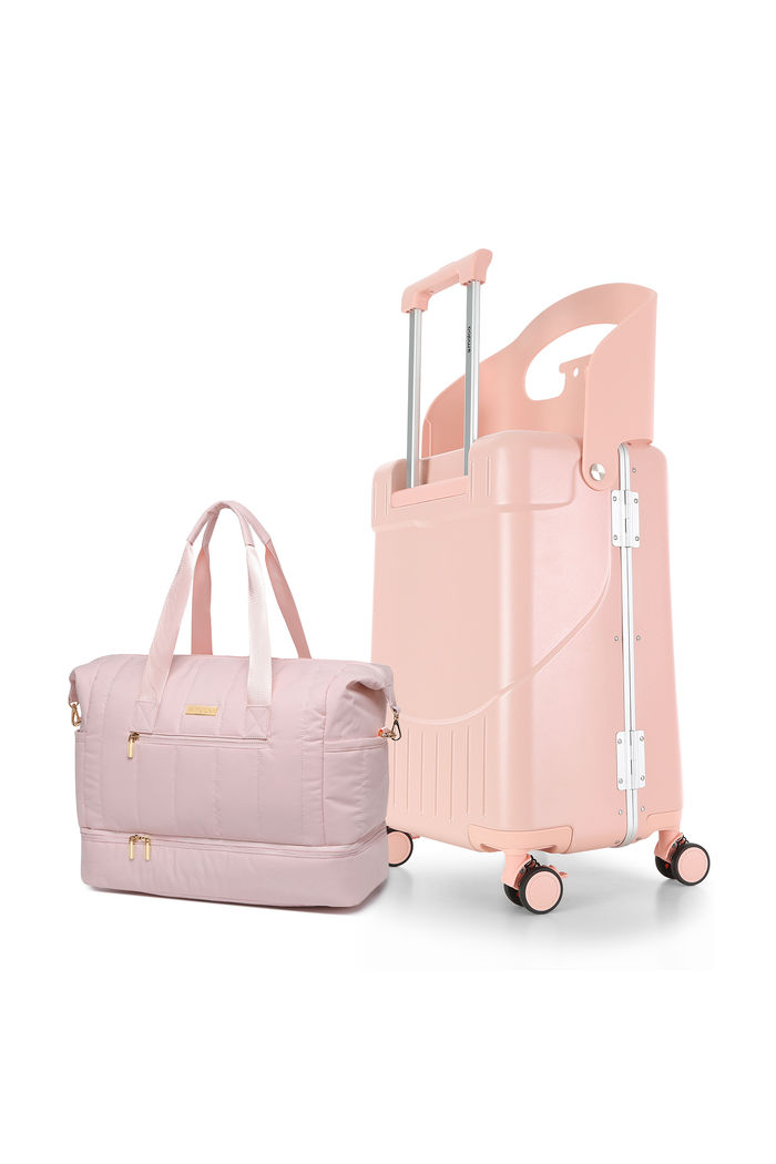 Kit de Mala de Viagem Pequena Grécia Rosa com Assento Infantil e Bolsa de Viagem Multifuncional Nomad Rosa