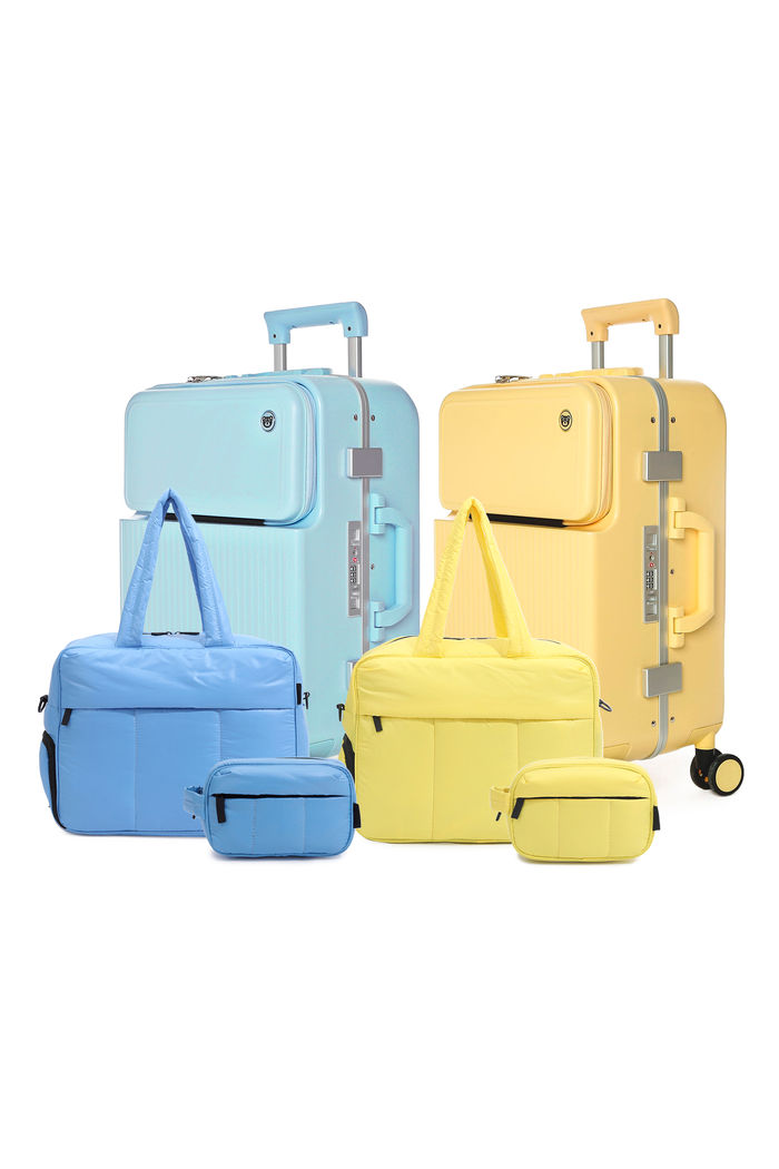 Kit de Mala Pequena de Bordo Porto Azul e Amarelo, Bolsa Confort Azul e Amarelo com Nécessaire Confort Azul e Amarelo