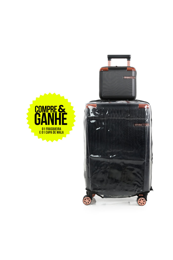 Compre Mala de Viagem Croácia Preta Grande 32kg em ABS e Ganhe Frasqueira e Capa Transparente