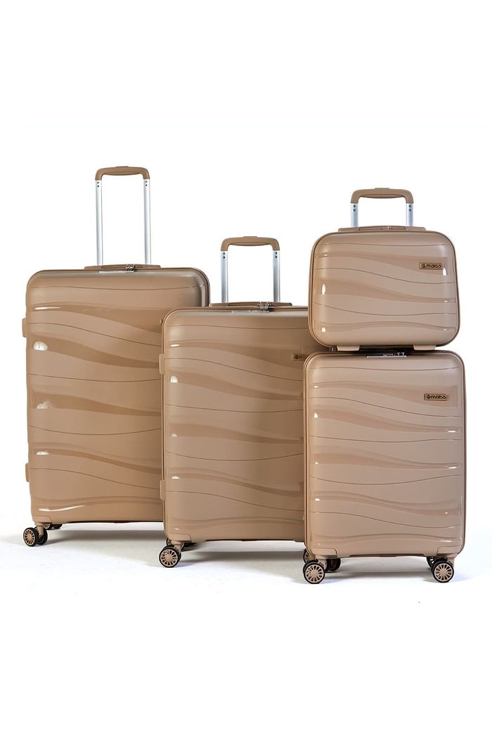 Kit de Malas de Viagem 3 Peças e Frasqueira em Polipropileno Ibiza Maloa Champanhe