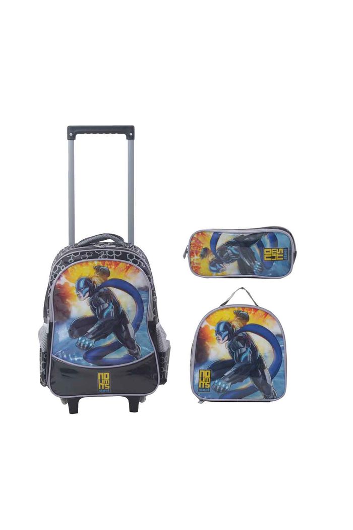 Kit Bolsa Escolar Infantil com Lancheira e Estojo No Limits Azul
