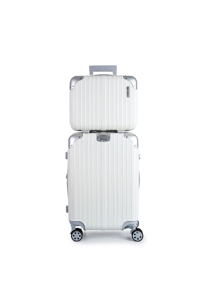 Conjunto Mala de Viagem Pequena de Bordo 10kg ABS Policarbonato com Expansor e Frasqueira Brasil Maloa Branco