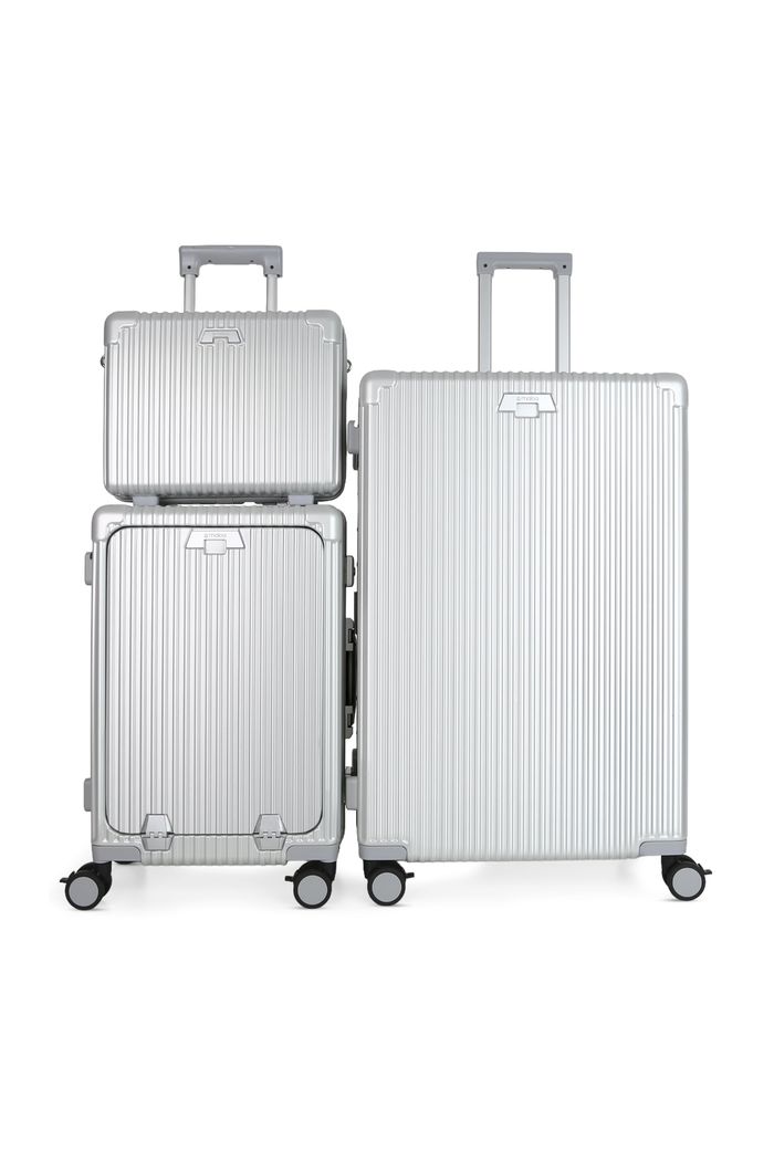 Kit de Malas com 2 Peças e Frasqueira em Policarbonato Suécia Maloa Prata