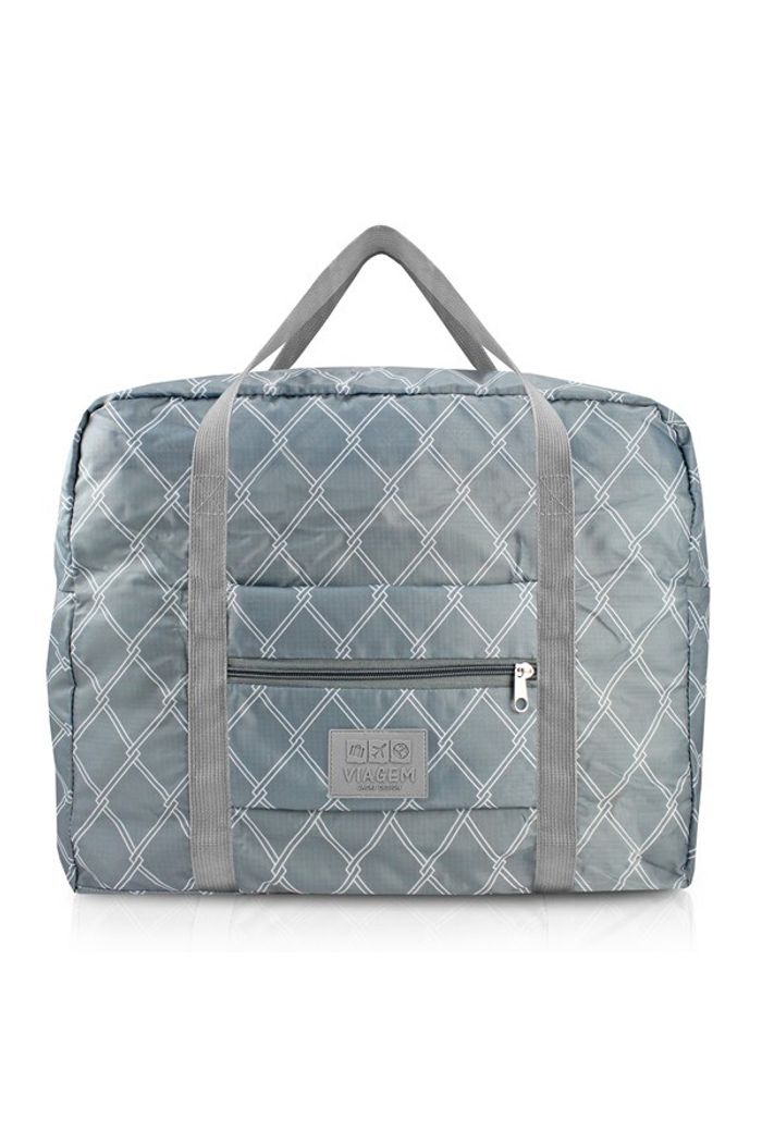 Bolsa De Viagem Dobrável Cinza Quadrada Listras