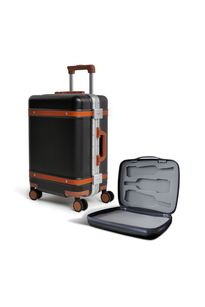 Conjunto Mala de Viagem Pequena de Bordo 10kg Policarbonato Roma e Maletas Porta Taças de Vinho para Viagem Maloa