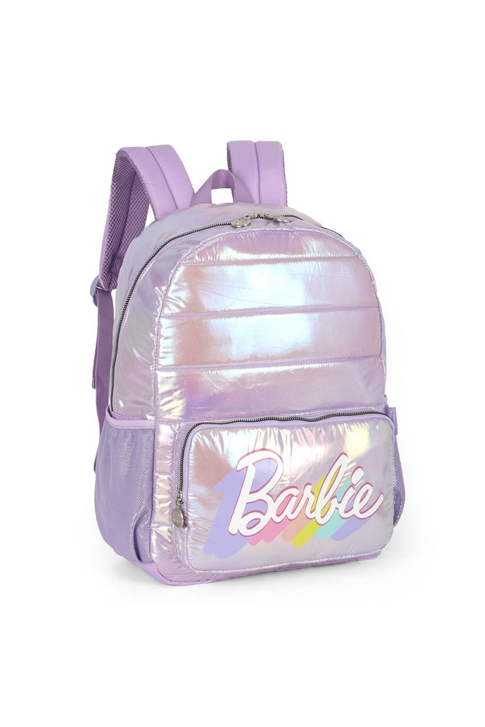 Mochila Escolar Juvenil Barbie Metalizado Lilás